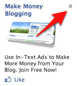 Facebook ad with x button highlighted