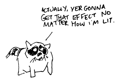 (a raccoon speaks) Actually, yer gonna get that effect no matter how I'm lit.